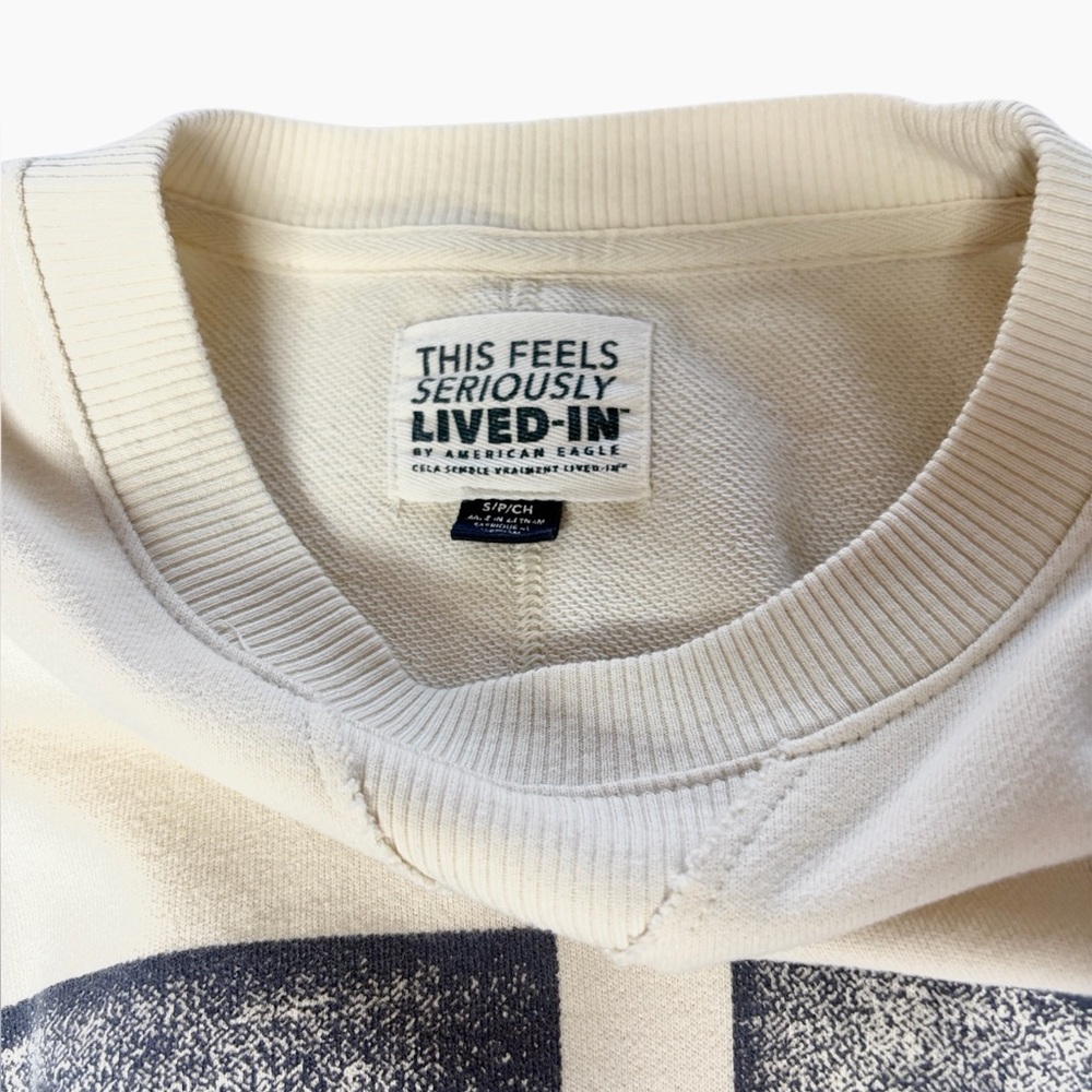 American Eagle Cream Sweatshirt with Navy 77 Print - Size Small - Picture 4 of 5